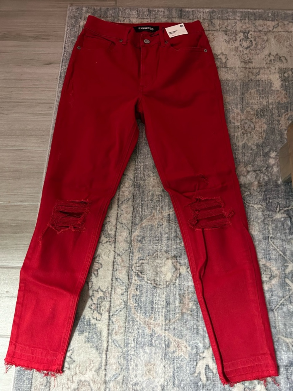 Express Vibrant Red Ripped Skinny Jeans